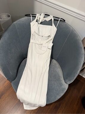 RUMER White Ribbed Cutout Maxi Dress